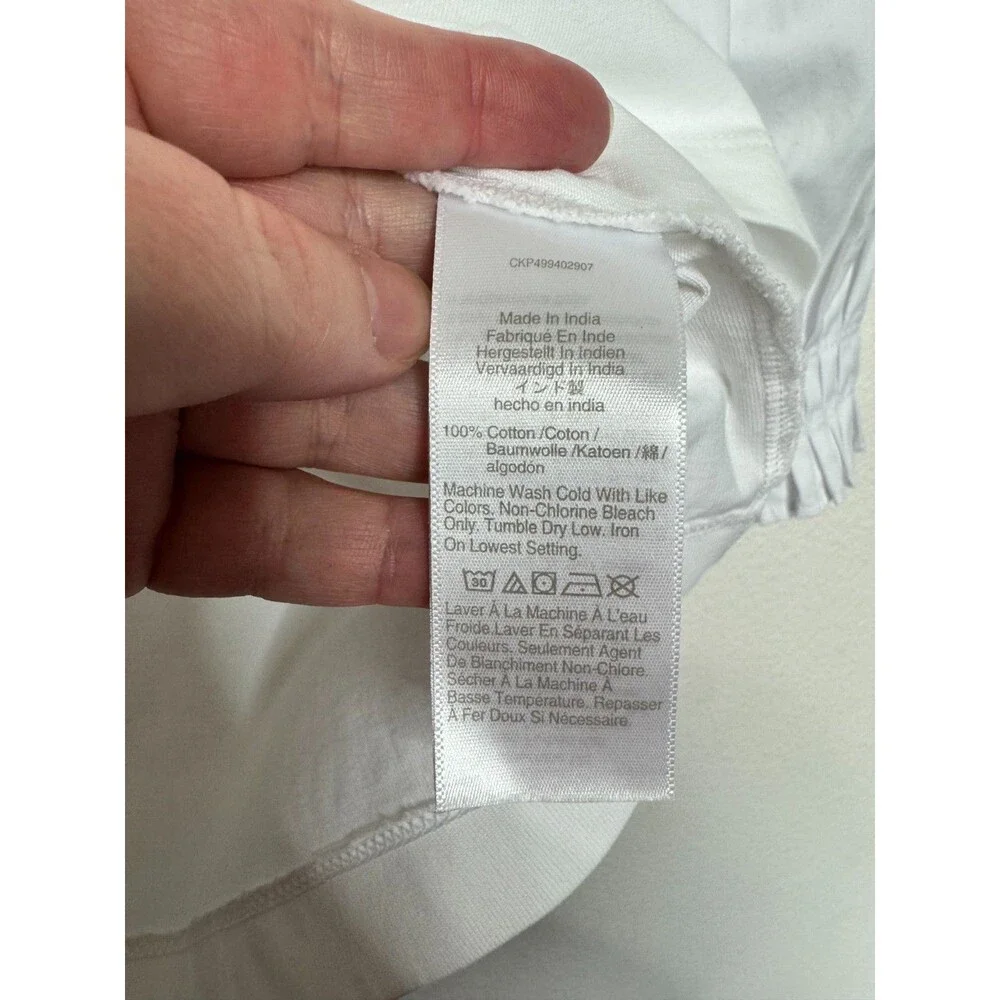 Madewell XXS Puff Half Sleeve Knit Top White Cotton Poplin Pleated Crewneck NWT